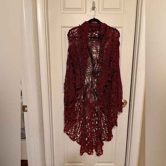 Handmade Sweaters - Elegant Burgundy Knit Women Sweater/Kimono